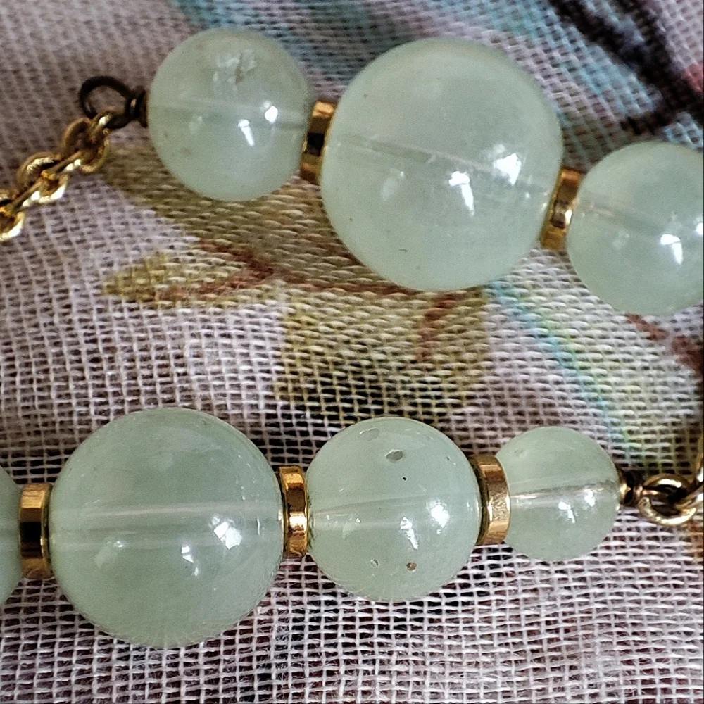 J. Crew Signed Light Green Minty Asymmetrical Gold Tone Necklace Lifesaver Clasp